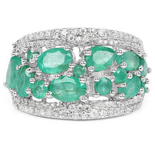 Load image into Gallery viewer, 3.27 Carat Genuine Emerald and White Zircon .925 Sterling Silver Ring