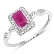 Load image into Gallery viewer, 0.75 Carat Genuine Ruby and White Diamond 14K White Gold Ring