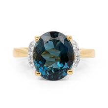 Load image into Gallery viewer, 14K Yellow Gold Plated 6.09 Carat Genuine London Blue Topaz & White Diamond .925 Sterling Silver Ring