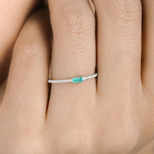 Load image into Gallery viewer, 0.18 Carat Genuine Zambian Emerald and White Diamond 14K White Gold Ring
