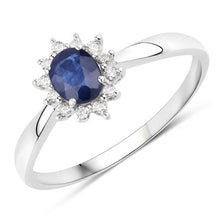 Load image into Gallery viewer, 0.44 Carat Genuine Blue Sapphire and White Diamond 14K White Gold Ring