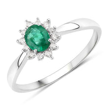 Load image into Gallery viewer, 0.40 Carat Genuine Zambian Emerald and White Diamond 14K White Gold Ring