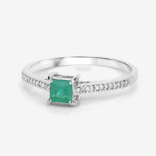 Load image into Gallery viewer, 0.67 Carat Genuine Zambian Emerald and White Diamond 14K White Gold Ring