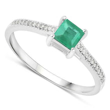 Load image into Gallery viewer, 0.67 Carat Genuine Zambian Emerald and White Diamond 14K White Gold Ring