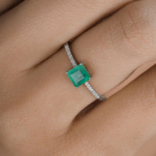 Load image into Gallery viewer, 0.64 Carat Genuine Zambian Emerald and White Diamond 14K White Gold Ring