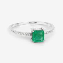 Load image into Gallery viewer, 0.64 Carat Genuine Zambian Emerald and White Diamond 14K White Gold Ring