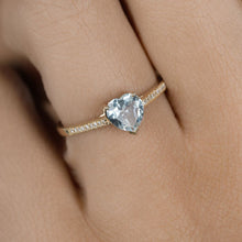 Load image into Gallery viewer, 0.65 Carat Genuine Aquamarine and White Diamond 14K Yellow Gold Ring