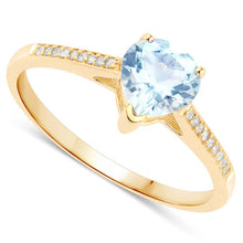 Load image into Gallery viewer, 0.65 Carat Genuine Aquamarine and White Diamond 14K Yellow Gold Ring