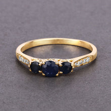 Load image into Gallery viewer, 0.56 Carat Genuine Blue Sapphire and White Diamond 14K Yellow Gold Ring