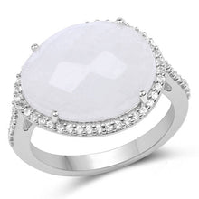 Load image into Gallery viewer, 7.33 Carat Genuine White Rainbow Moonstone And White Topaz .925 Sterling Silver Ring