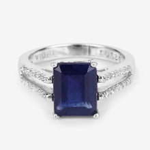 Load image into Gallery viewer, 3.07 Carat Glass Filled Sapphire and White Zircon .925 Sterling Silver Ring