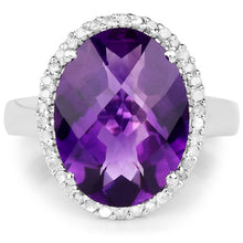 Load image into Gallery viewer, 7.94 Carat Genuine Amethyst and White Diamond .925 Sterling Silver Ring