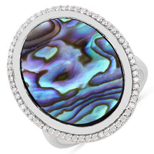 Load image into Gallery viewer, 13.64 Carat Genuine Abalone and White Diamond .925 Sterling Silver Ring
