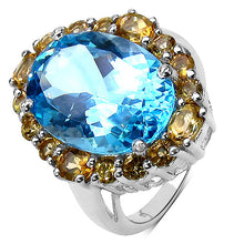 Load image into Gallery viewer, 12.73 Carat Genuine Blue Topaz & Citrine .925 Sterling Silver Ring