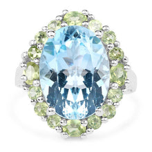 Load image into Gallery viewer, 12.77 Carat Genuine Blue Topaz and Peridot .925 Sterling Silver Ring