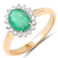 Load image into Gallery viewer, 1.39 Carat Genuine Zambian Emerald and White Diamond 10K Yellow Gold Ring