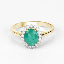 Load image into Gallery viewer, 1.39 Carat Genuine Zambian Emerald and White Diamond 10K Yellow Gold Ring