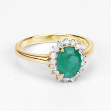 Load image into Gallery viewer, 1.39 Carat Genuine Zambian Emerald and White Diamond 10K Yellow Gold Ring