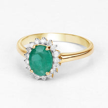 Load image into Gallery viewer, 1.39 Carat Genuine Zambian Emerald and White Diamond 10K Yellow Gold Ring