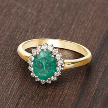 Load image into Gallery viewer, 1.39 Carat Genuine Zambian Emerald and White Diamond 10K Yellow Gold Ring