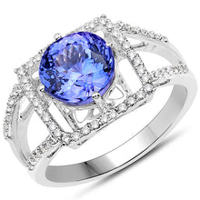 Load image into Gallery viewer, 14K White Gold 3.26 Carat Genuine Tanzanite and White Diamond Ring