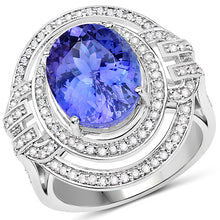 Load image into Gallery viewer, 14K White Gold 6.83 Carat Genuine Tanzanite and White Diamond Ring