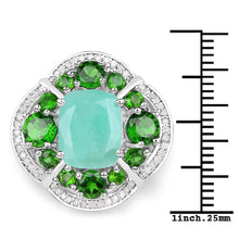 Load image into Gallery viewer, 5.49 Carat Genuine Emerald, Chrome Diopside and White Diamond .925 Sterling Silver Ring