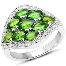 Load image into Gallery viewer, 2.37 Carat Genuine Chrome Diopside and White Diamond .925 Sterling Silver Ring