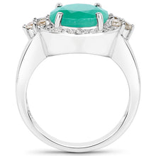 Load image into Gallery viewer, 3.51 Carat Genuine Emerald, Champagne Diamond and White Diamond .925 Sterling Silver Ring