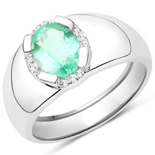 Load image into Gallery viewer, 1.10 Carat Genuine Emerald and White Topaz .925 Sterling Silver Ring