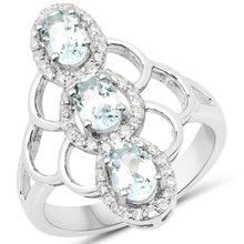 Load image into Gallery viewer, 1.54 Carat Genuine Aquamarine and White Zircon .925 Sterling Silver Ring