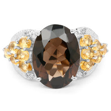 Load image into Gallery viewer, 9.74 Carat Genuine Smoky Quartz, Citrine & White Topaz .925 Sterling Silver Ring
