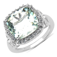 Load image into Gallery viewer, 5.86 Carat Genuine Green Amethyst and Green Diamond .925 Sterling Silver Ring