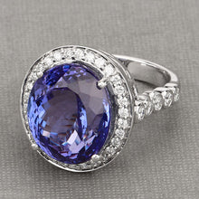 Load image into Gallery viewer, 18.50 Carat Genuine Tanzanite and White Diamond 18K White Gold Ring