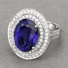 Load image into Gallery viewer, 13.78 Carat Genuine Tanzanite and White Diamond 18K White Gold Ring