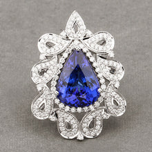 Load image into Gallery viewer, 11.68 Carat Genuine Tanzanite and White Diamond 18K White Gold Ring