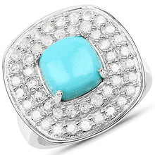Load image into Gallery viewer, 2.80 Carat Genuine Turquoise and White Diamond .925 Sterling Silver Ring