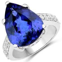Load image into Gallery viewer, 11.40 Carat Genuine Tanzanite and White Diamond 18K White Gold Ring