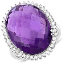 Load image into Gallery viewer, 14.90 Carat Genuine Amethyst and White Diamond .925 Sterling Silver Ring