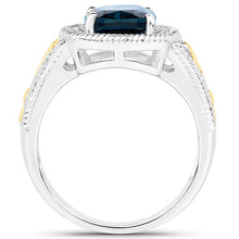 Load image into Gallery viewer, 3.59 Carat Genuine London Blue Topaz and White Diamond 14K Yellow Gold with .925 Sterling Silver Ring