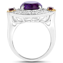 Load image into Gallery viewer, 5.58 Carat Genuine Amethyst, Rhodolite and White Diamond 14K Yellow Gold with .925 Sterling Silver Ring