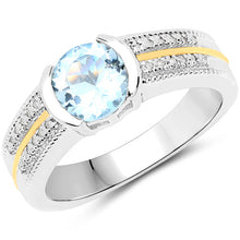 Load image into Gallery viewer, 1.37 Carat Genuine Aquamarine and White Diamond 14K Yellow Gold with .925 Sterling Silver Ring