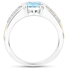 Load image into Gallery viewer, 1.37 Carat Genuine Aquamarine and White Diamond 14K Yellow Gold with .925 Sterling Silver Ring