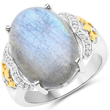 Load image into Gallery viewer, 10.56 Carat Genuine Labradorite and White Diamond 14K Yellow Gold with .925 Sterling Silver Ring