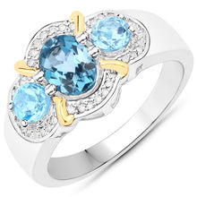 Load image into Gallery viewer, 1.64 Carat Genuine London Blue Topaz, Swiss Blue Topaz and White Diamond .925 Sterling Silver Ring