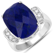 Load image into Gallery viewer, 9.35 Carat Genuine Lapis and White Diamond .925 Sterling Silver Ring