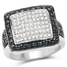 Load image into Gallery viewer, 0.64 Carat Genuine White Diamond and Blue Diamond .925 Sterling Silver Ring