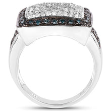 Load image into Gallery viewer, 0.64 Carat Genuine White Diamond and Blue Diamond .925 Sterling Silver Ring