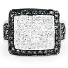 Load image into Gallery viewer, 0.64 Carat Genuine White Diamond and Blue Diamond .925 Sterling Silver Ring