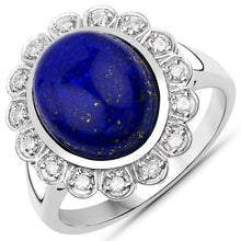 Load image into Gallery viewer, 5.65 Carat Genuine Lapis and White Diamond .925 Sterling Silver Ring